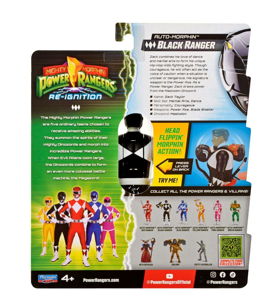 Mighty Morphin Power Rangers Auto Morphin Black Ranger Figure MMPR Re-Ignition.