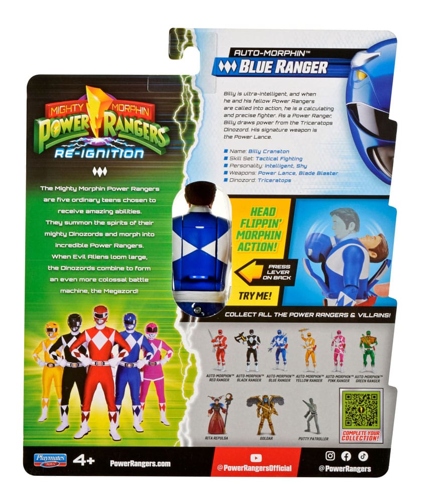 Mighty Morphin Power Rangers Auto Morphin Blue Ranger Figure MMPR Re-Ignition.