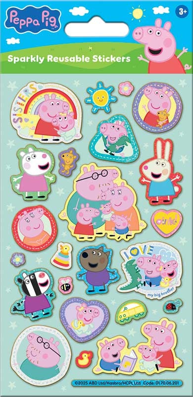 Peppa Pig Family Foil Reusable Stickers Mummy Daddy Peppa George and Baby Evie