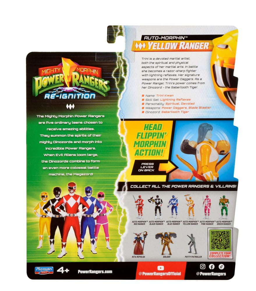 Mighty Morphin Power Rangers Auto Morphin Yellow Ranger Figure MMPR Re-Ignition.