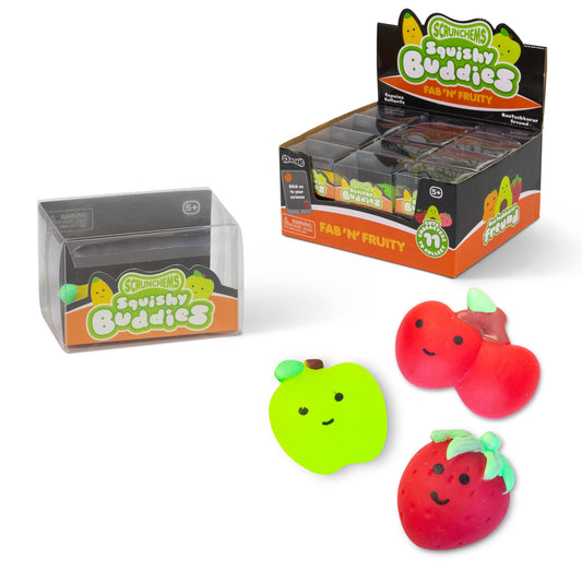 4 x Scrunchems Mini Squish Buddies Fab n Fruity Squishy. Sensory Fidget Anxiety Stress Toy