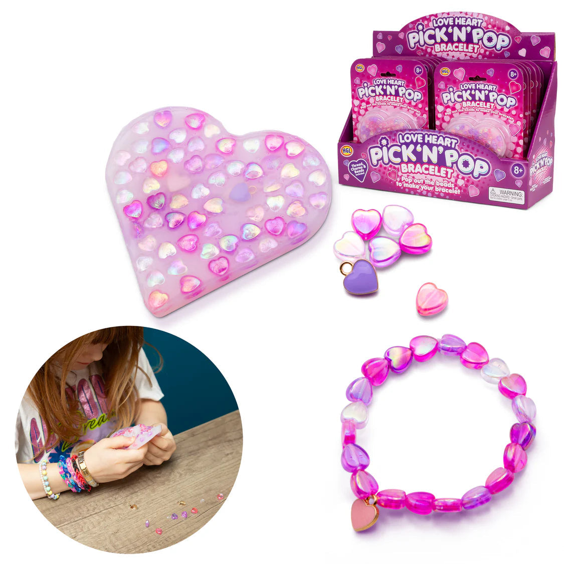Pick n Pop Bracelet Love Hearts Make Your Own Bead Kit Sensory Fidget Anxiety Toy