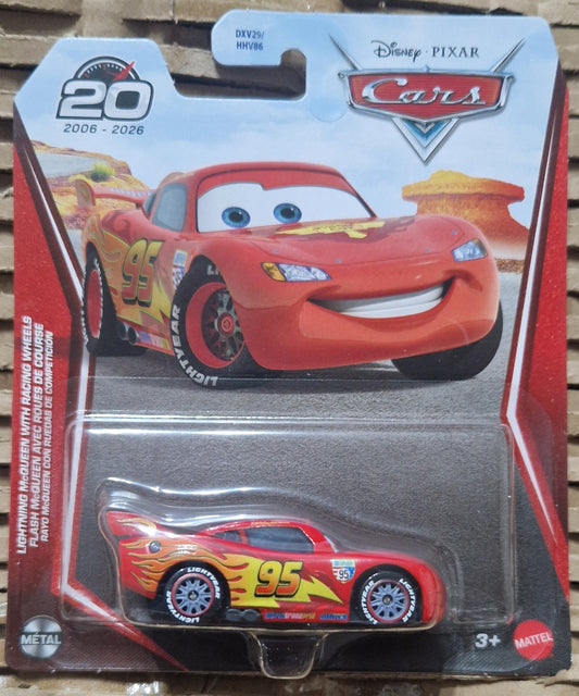 Disney Pixar Cars Lightning McQueen with Racing Wheels Diecast Toy 20th Year