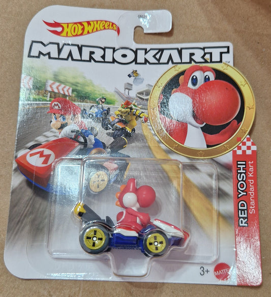 Hot Wheels Mario Kart Red Yoshi in Standard Kart Car