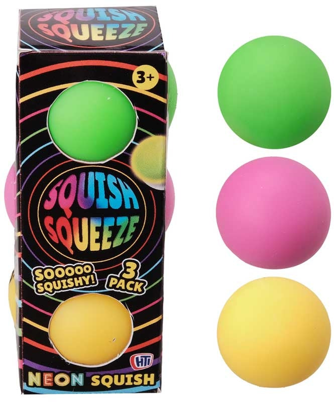 Squish Meez Neon Super Squish Balls 3 pack Assorted. Sensory Squishy Fidget Toy