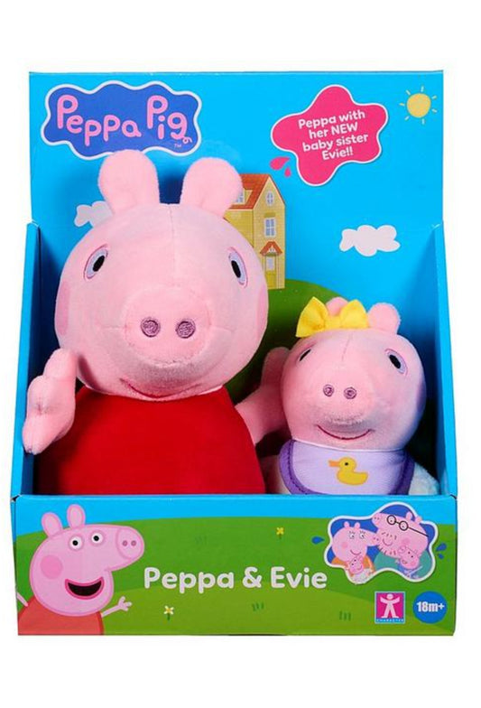 Peppa Pig and Baby Evie Plush 2 pack figures.