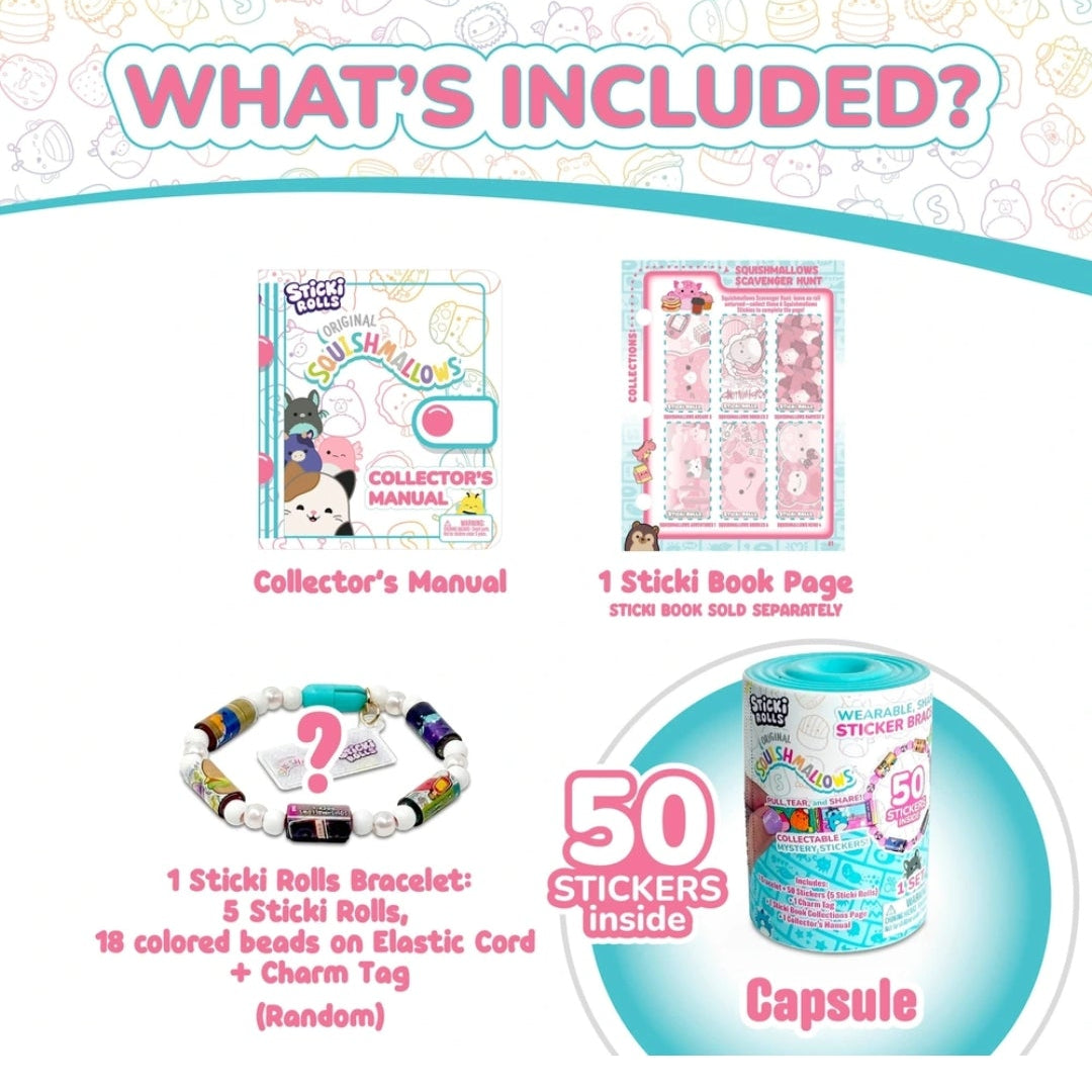 Sticki Rolls Squishmallow Capsule with bracelet 50 stickers