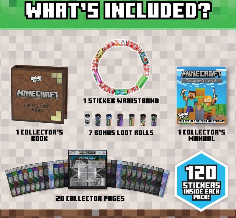 Sticki Rolls Minecraft Collectors Book includes 120 stickers
