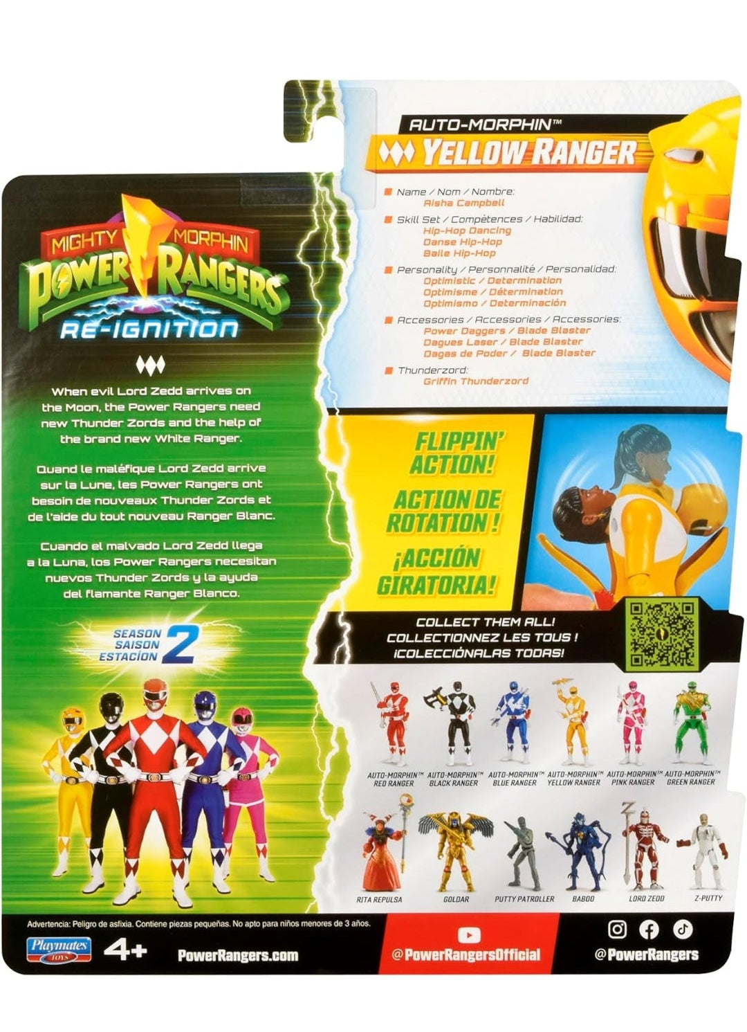 Mighty Morphin Power Rangers Auto Morphin Yellow Ranger Series 2 Figure MMPR Re-Ignition S2