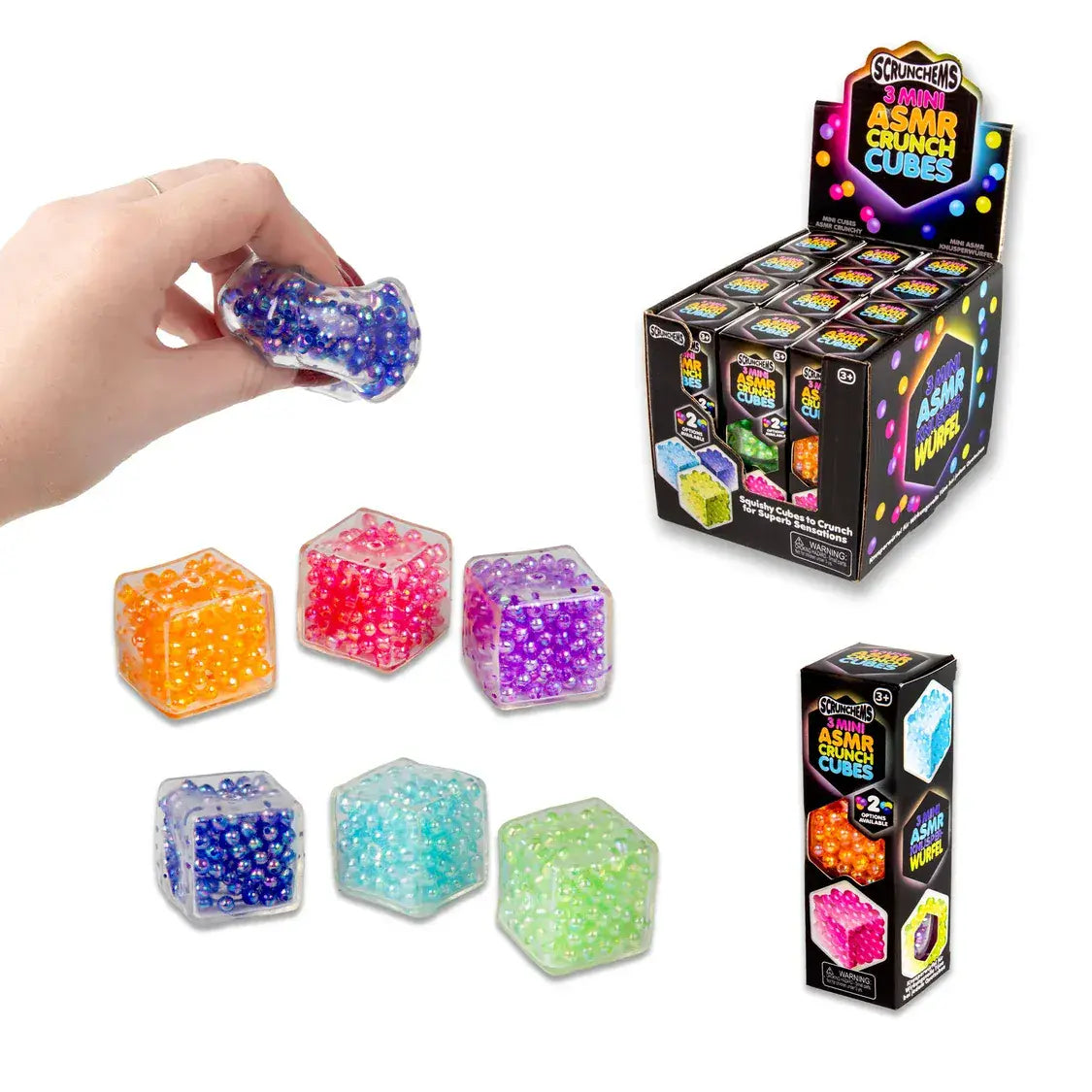 Scrunchems ASMR Mini Crunch Cubes 3 pack Squishy Sensory Fidget Toys Assorted Colours